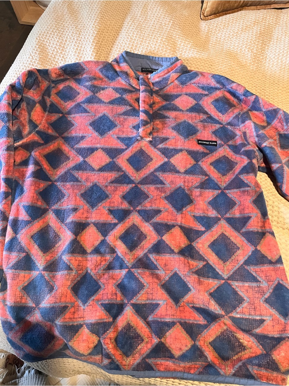 Southern Marsh Geometric Fleece Pullover - Blue & Pink